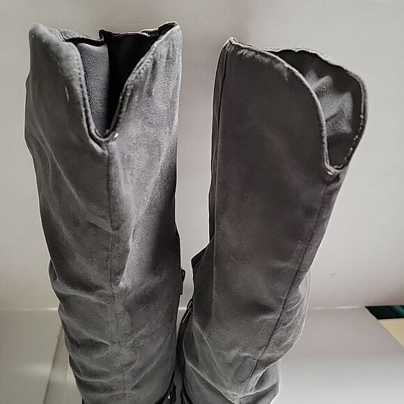SO Rebecca Grey Women tall Trey suede boots Sz 11 partial zip up - Picture 6 of 8